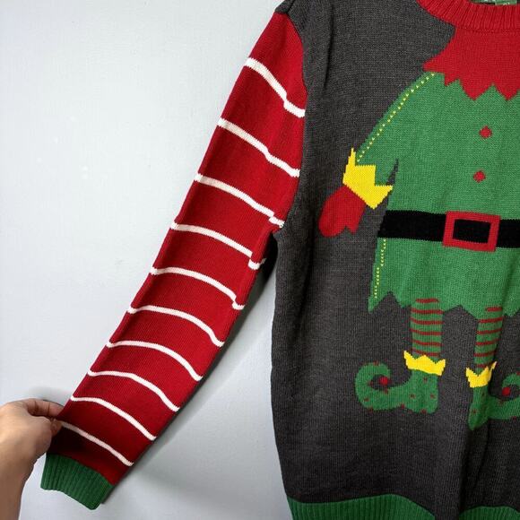 Ugly Christmas Sweater ELf Yourself Unisex Crewneck Sweater Gray Red Green Sz L - Picture 6 of 9